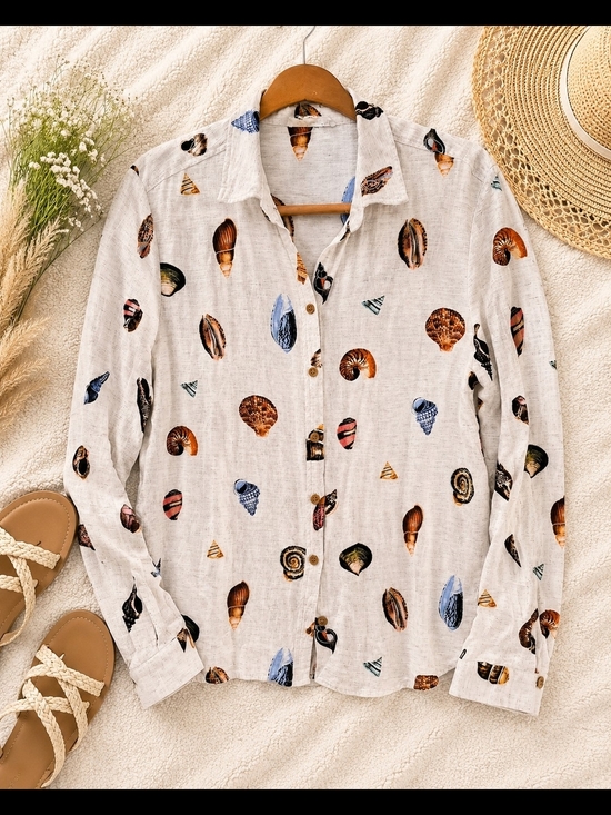 Jane and Delancey Tops - Jane + Delancey Seashell Print Linen Blend Shirt XL PTP 22"